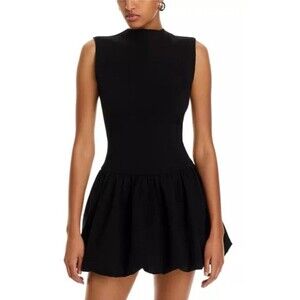 Aqua Ponte Mock Neck Bubble Mini Dress Black - Size M NWT